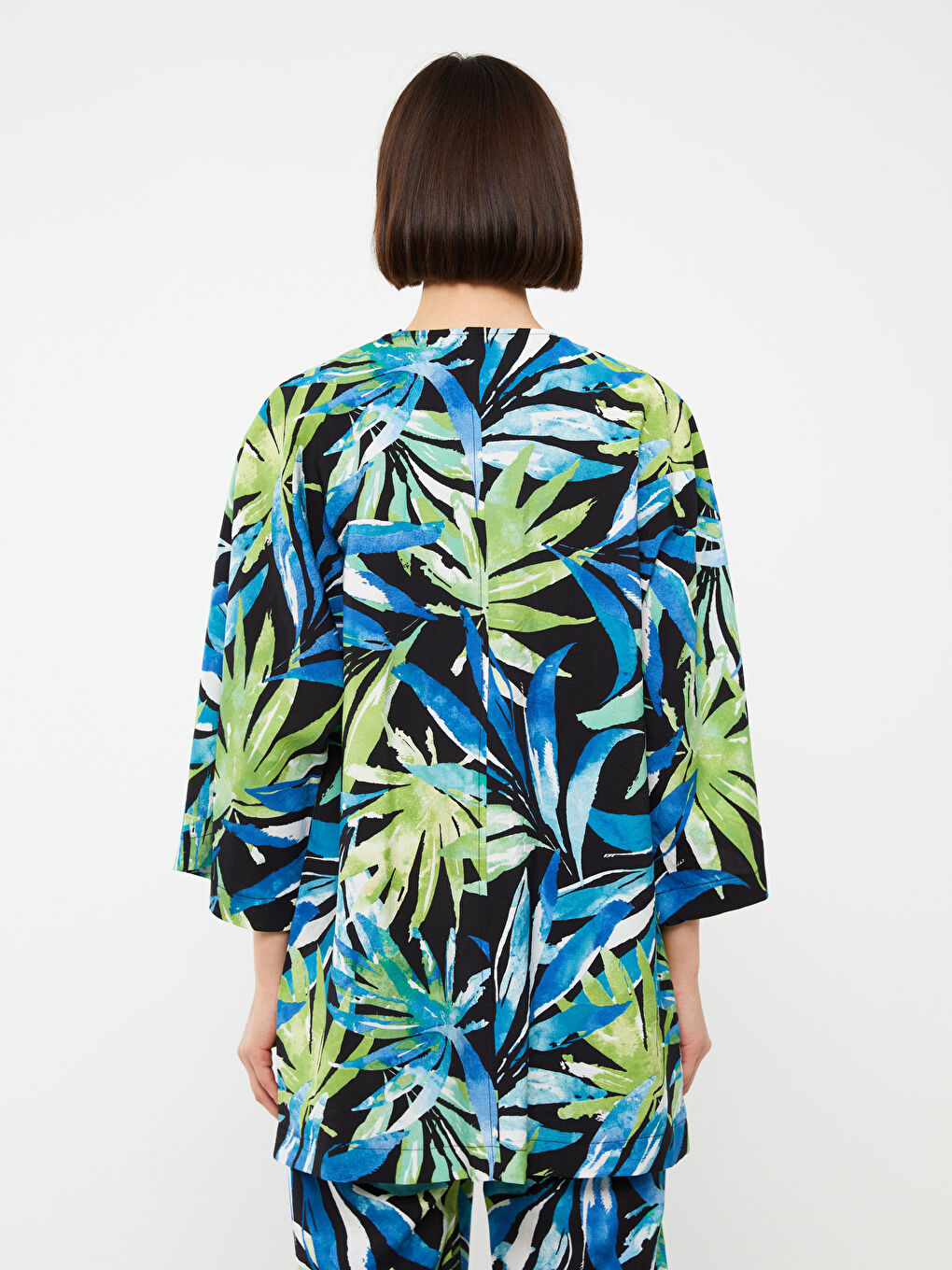 Shawl Collar Patterned Oversize Women's Kimono -S3HE68Z8-F9C
