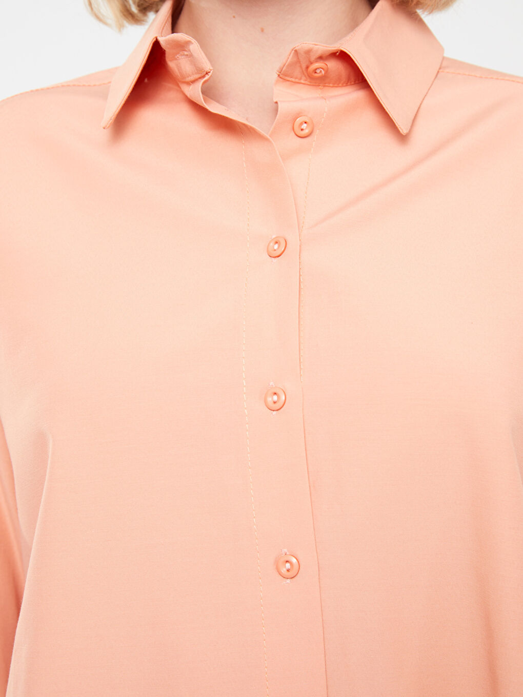 Pembe Düz Uzun Kollu Oversize Poplin Kadın Gömlek Tunik-3