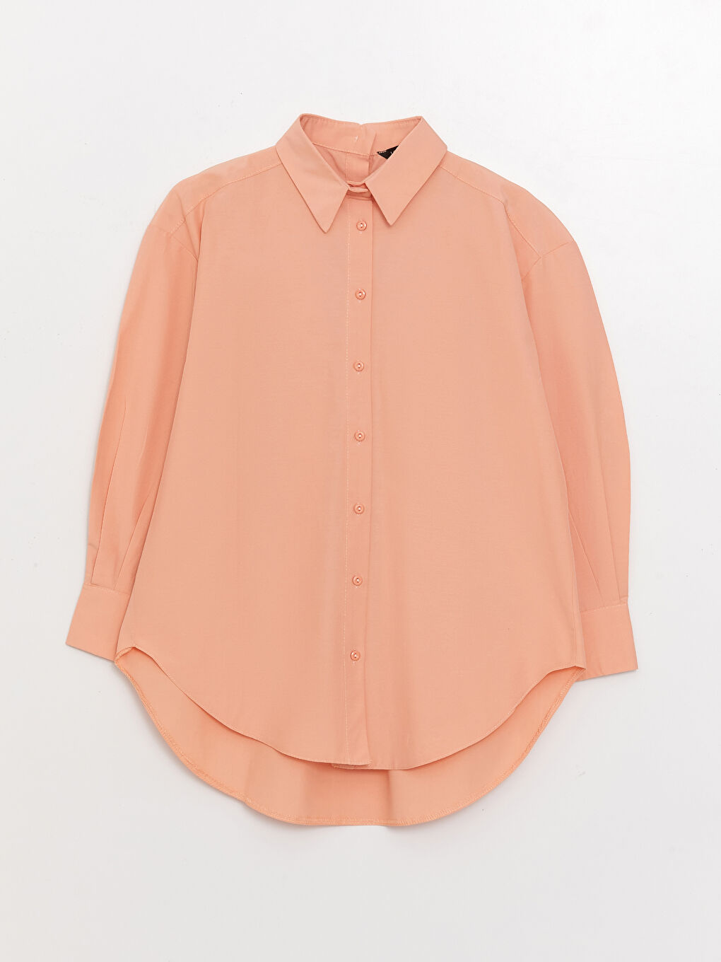 Pembe Düz Uzun Kollu Oversize Poplin Kadın Gömlek Tunik-5