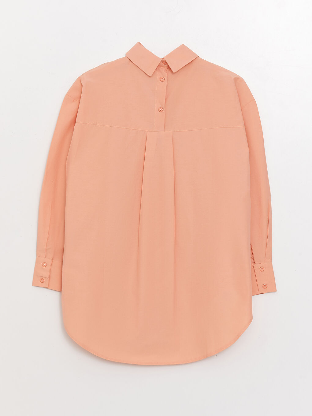 Pembe Düz Uzun Kollu Oversize Poplin Kadın Gömlek Tunik-6