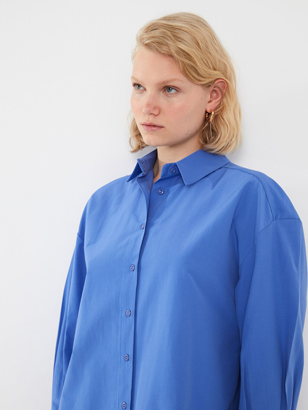 Tunique Chemise Pour Femmes Oversize À Manches Longues En Popeline Uni-1