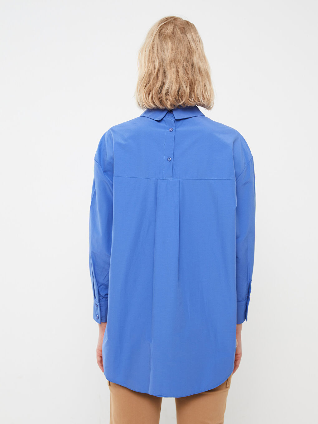 Tunique Chemise Pour Femmes Oversize À Manches Longues En Popeline Uni-4