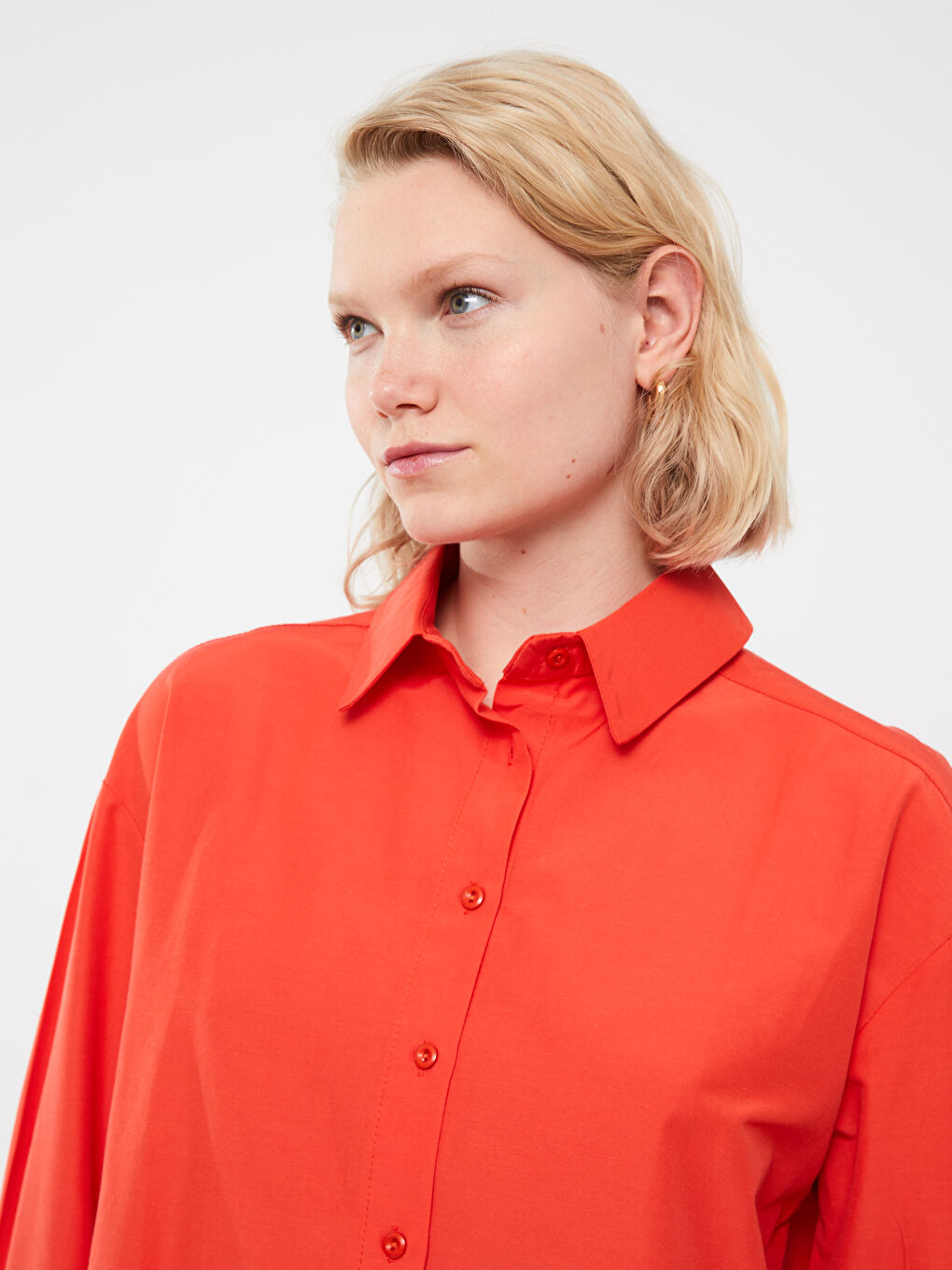 Tunique Chemise Pour Femmes Oversize À Manches Longues En Popeline Uni