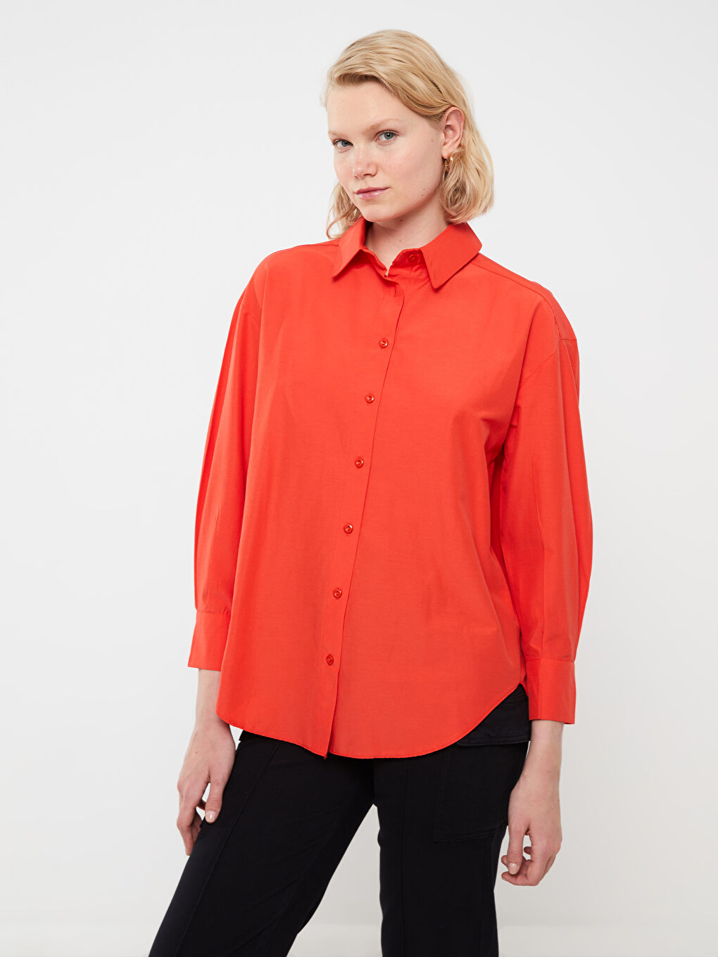 Tunique Chemise Pour Femmes Oversize À Manches Longues En Popeline Uni-1