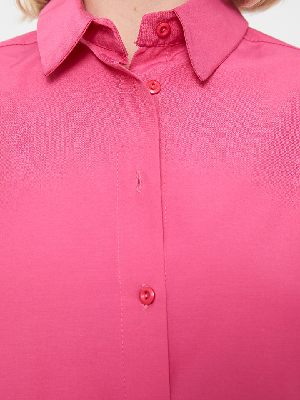 Pembe Düz Uzun Kollu Oversize Poplin Kadın Gömlek Tunik-3