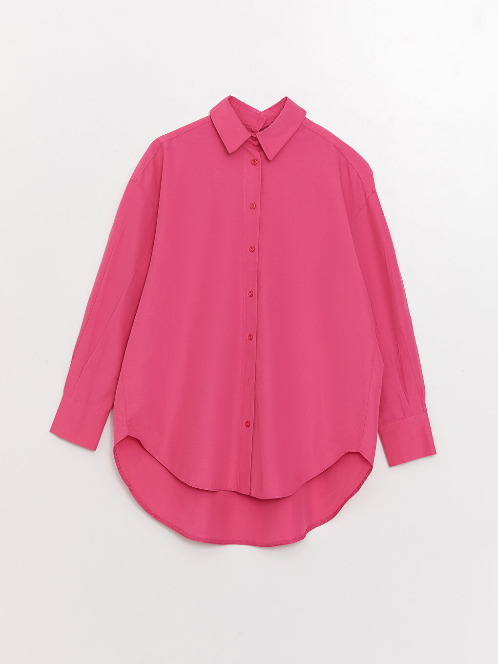 Pembe Düz Uzun Kollu Oversize Poplin Kadın Gömlek Tunik-6