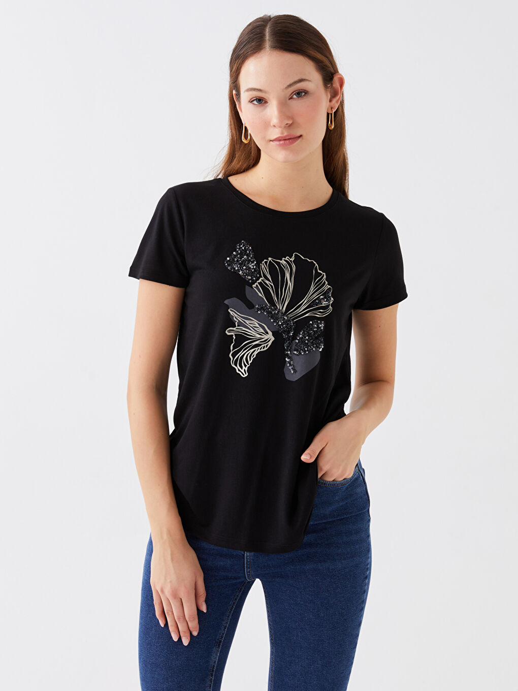 Crew Neck Printed Short Sleeve Women's T-Shirt