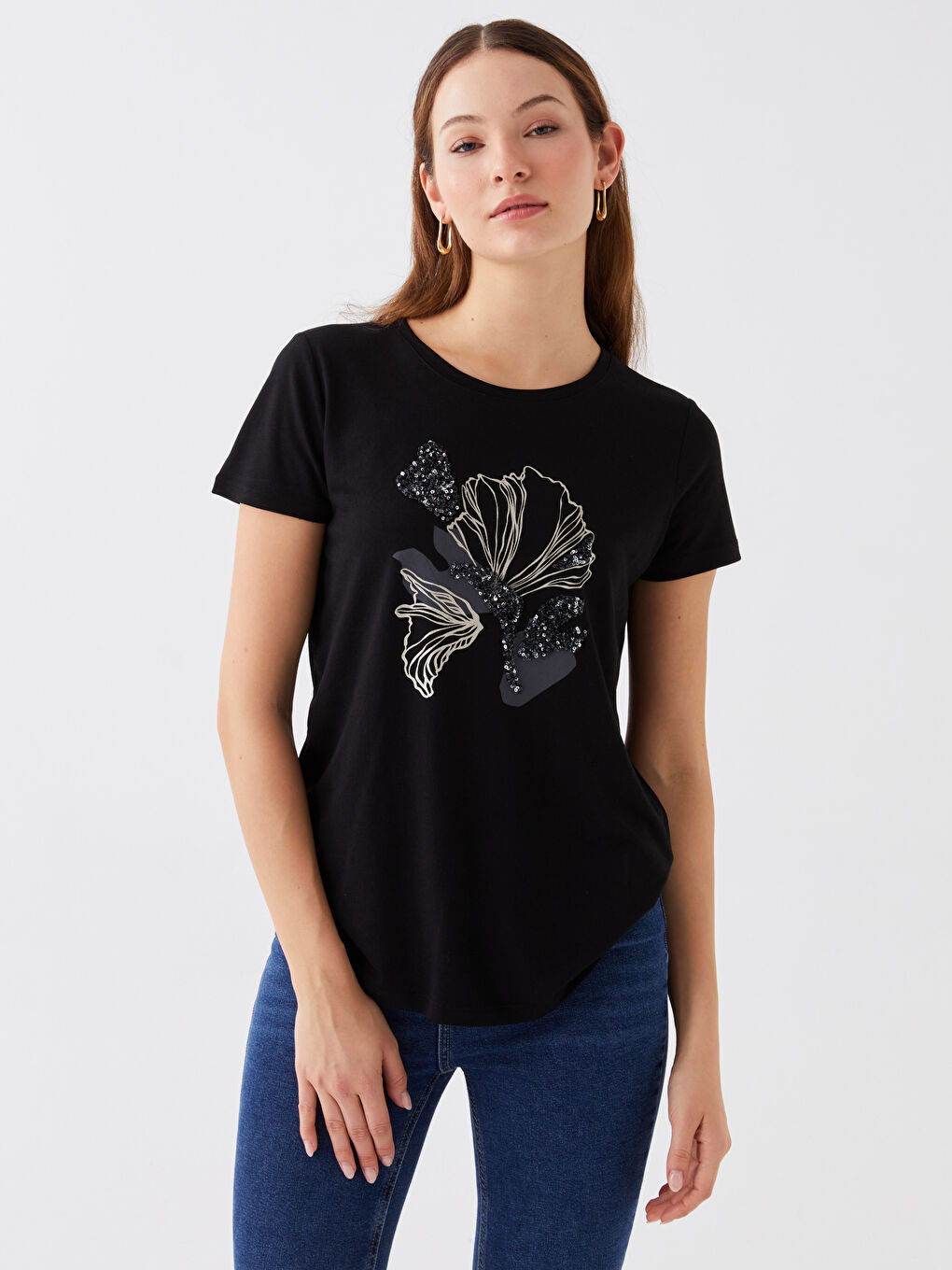 Crew Neck Printed Short Sleeve Women's T-Shirt-2