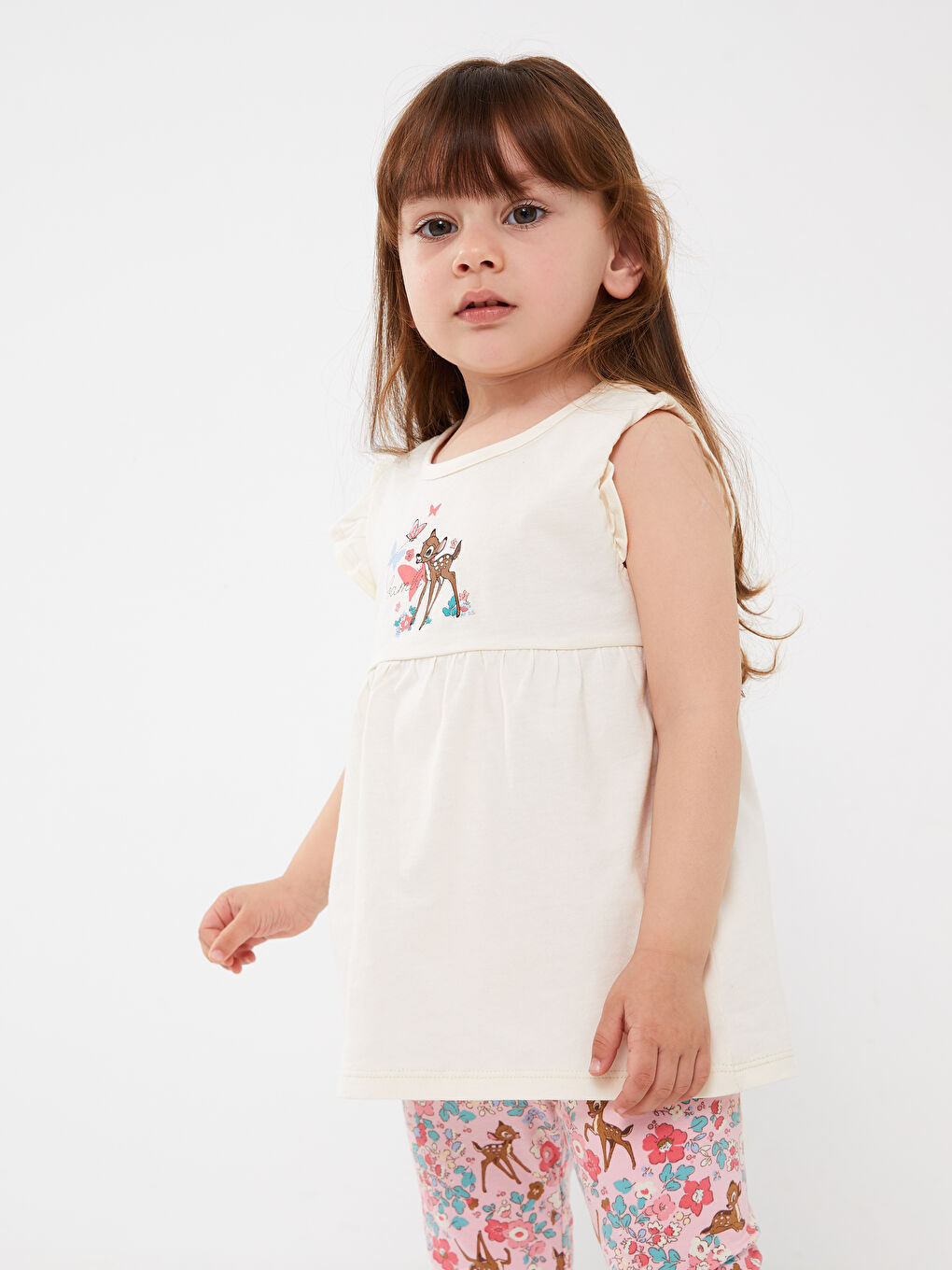 Crew Neck Bambi Printed Baby Girls' T-Shirt and Tights 2 Pack Set-1