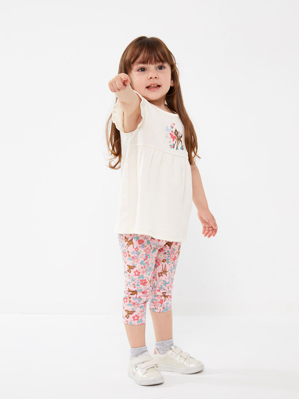 Crew Neck Bambi Printed Baby Girls' T-Shirt and Tights 2 Pack Set-2