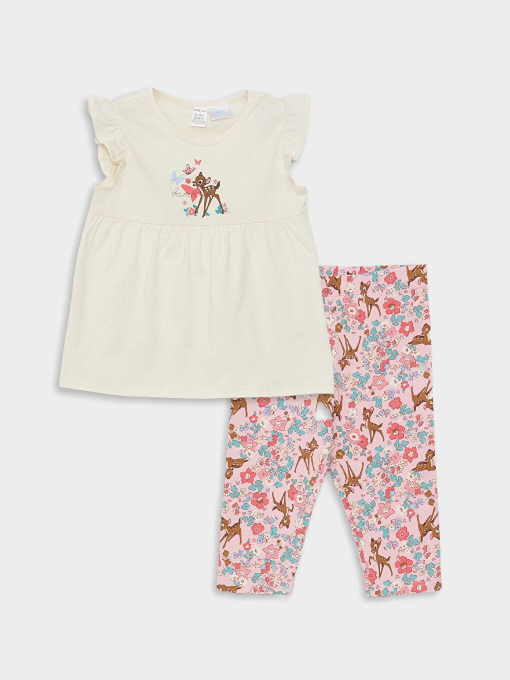 Crew Neck Bambi Printed Baby Girls' T-Shirt and Tights 2 Pack Set-4