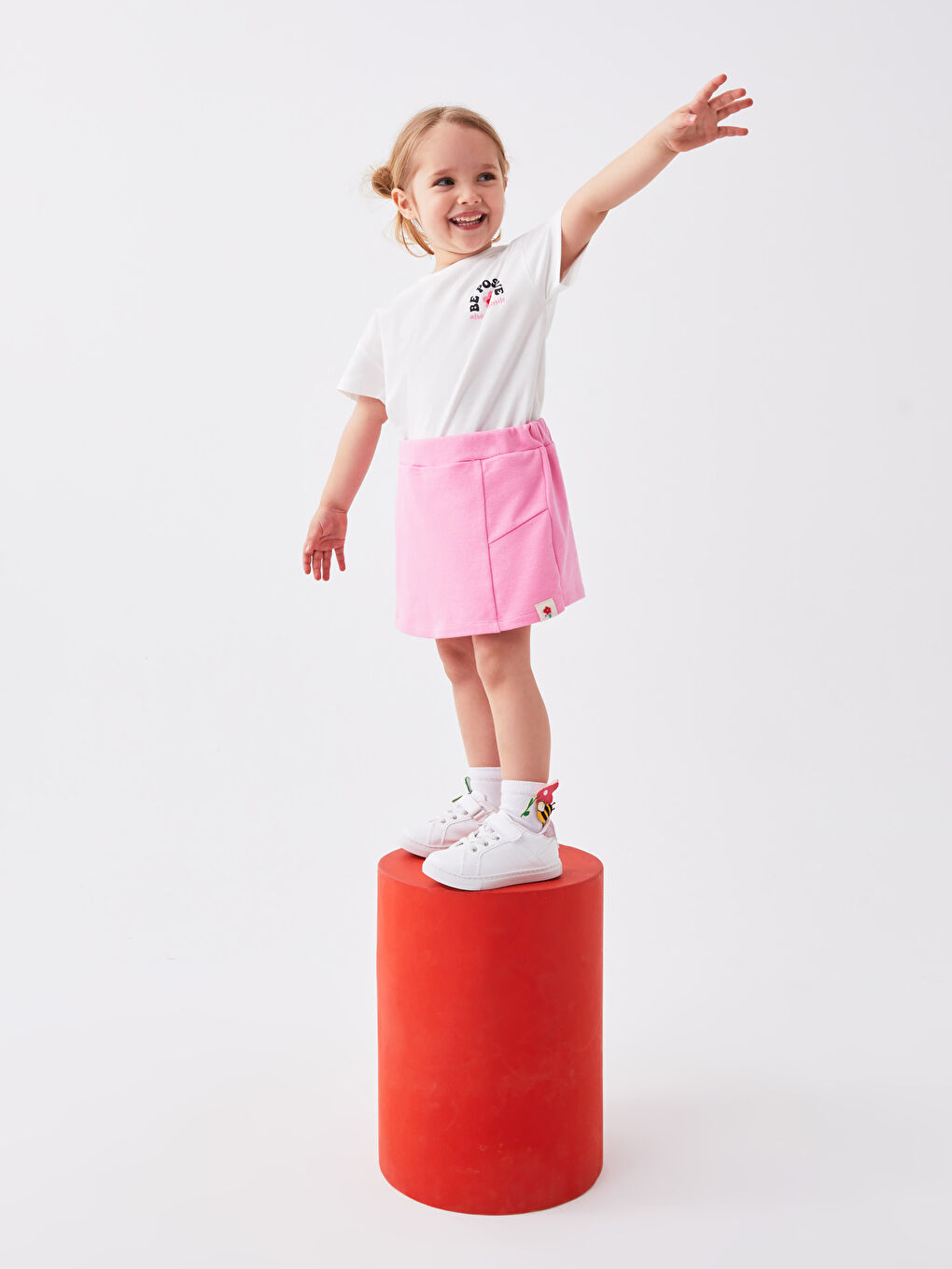 Pembe Beli Lastikli Basic Kız Bebek Şort Etek