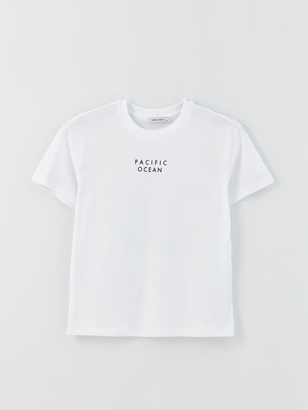 Beyaz Bisiklet Yaka Baskılı Kısa Kollu Kadın Tişört-5