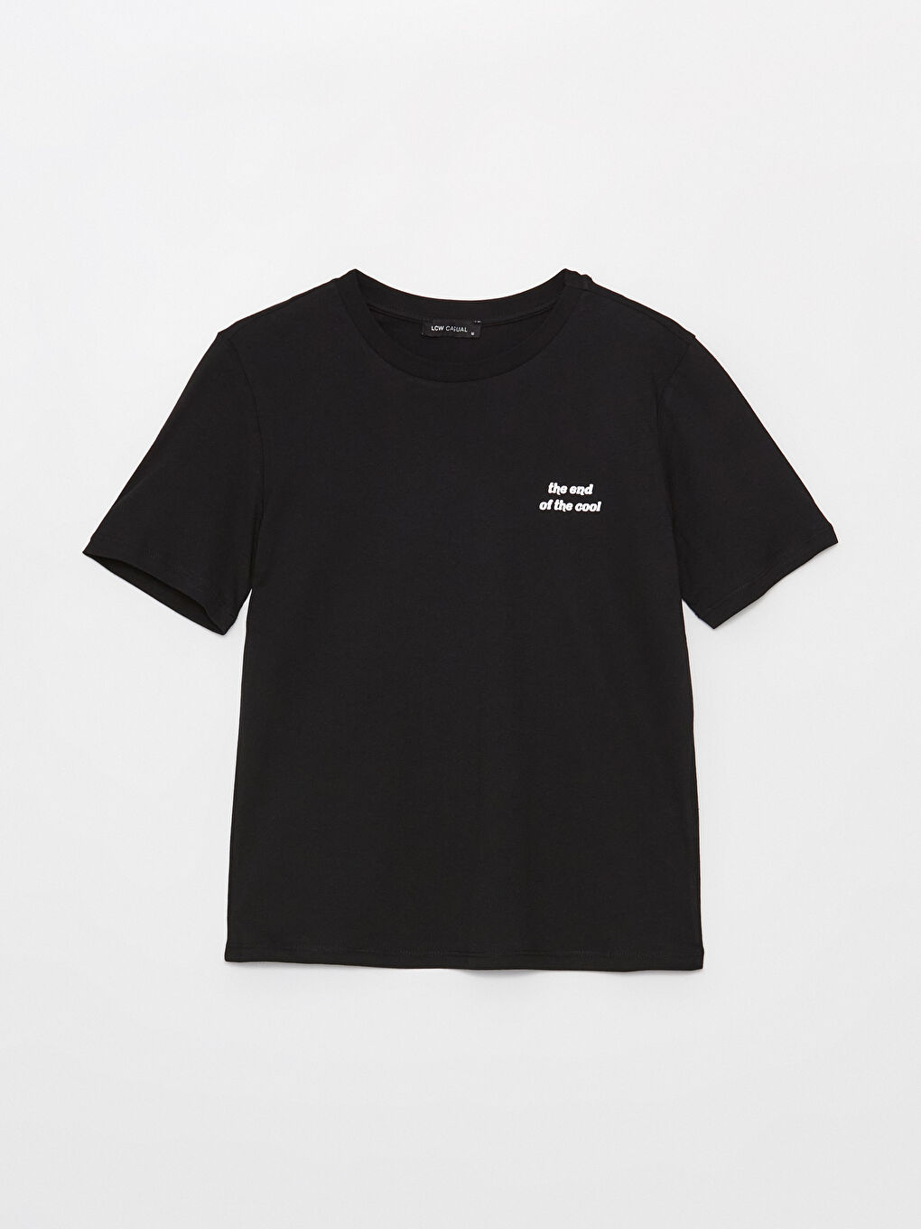 Siyah Bisiklet Yaka Baskılı Kısa Kollu Kadın Tişört-5