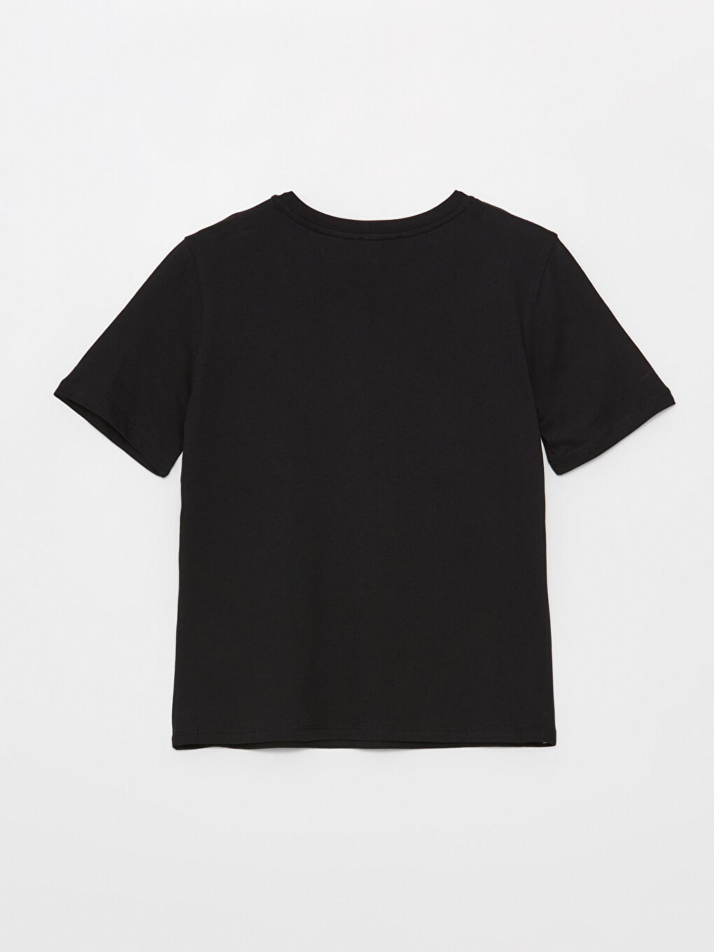 Siyah Bisiklet Yaka Baskılı Kısa Kollu Kadın Tişört-6