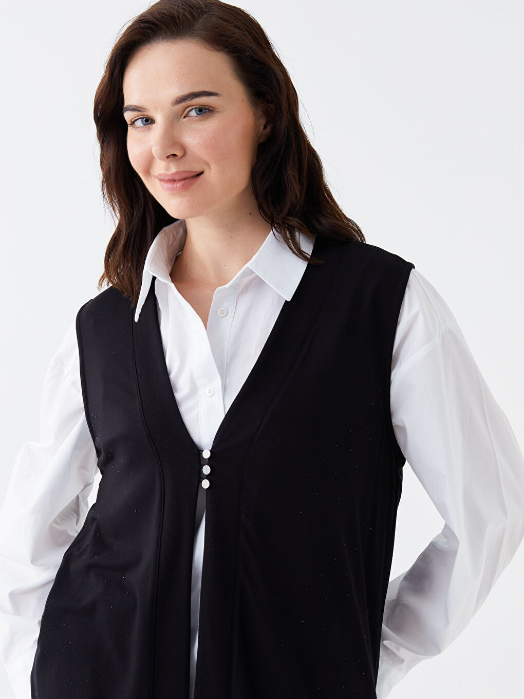 Siyah V Yaka Düz İnterlok Kadın Yelek-2