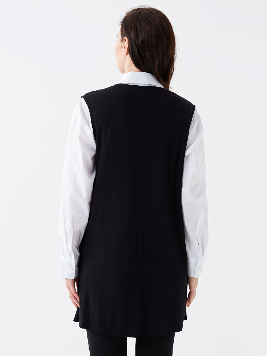 Siyah V Yaka Düz İnterlok Kadın Yelek-3