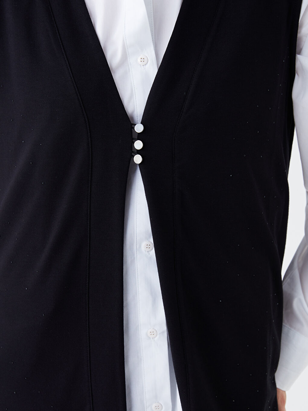 Siyah V Yaka Düz İnterlok Kadın Yelek-4