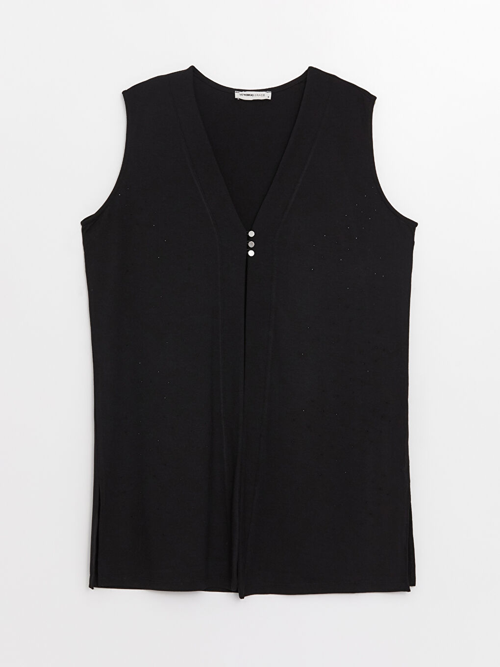 Siyah V Yaka Düz İnterlok Kadın Yelek-5