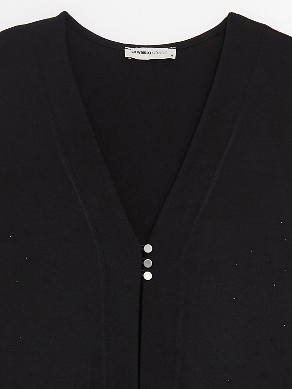 Siyah V Yaka Düz İnterlok Kadın Yelek-7