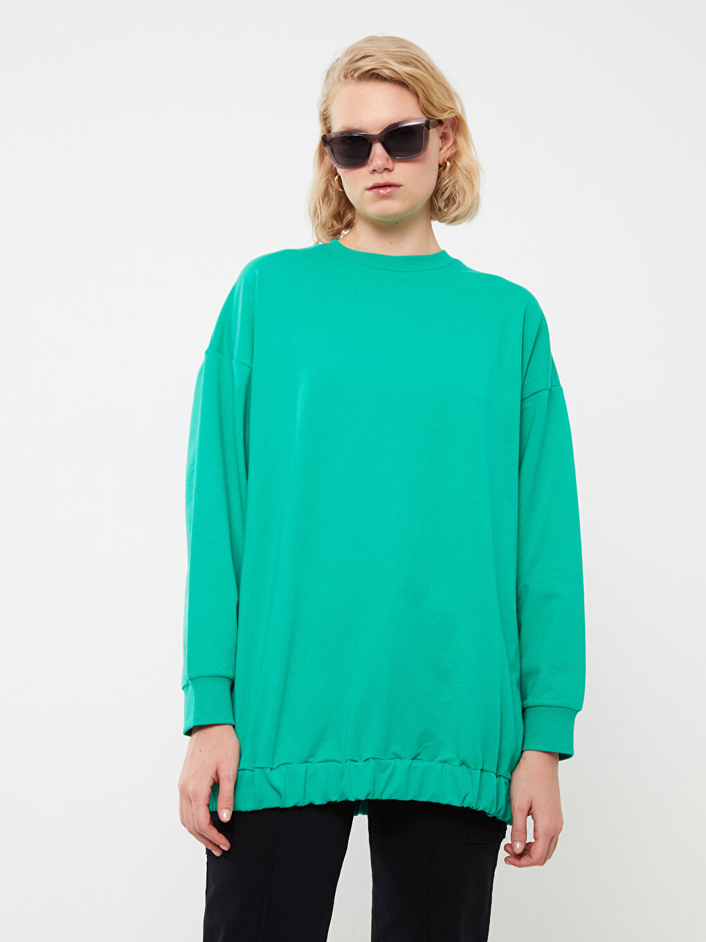 Crew Neck Plain Long Sleeve Oversize Women's Tunic