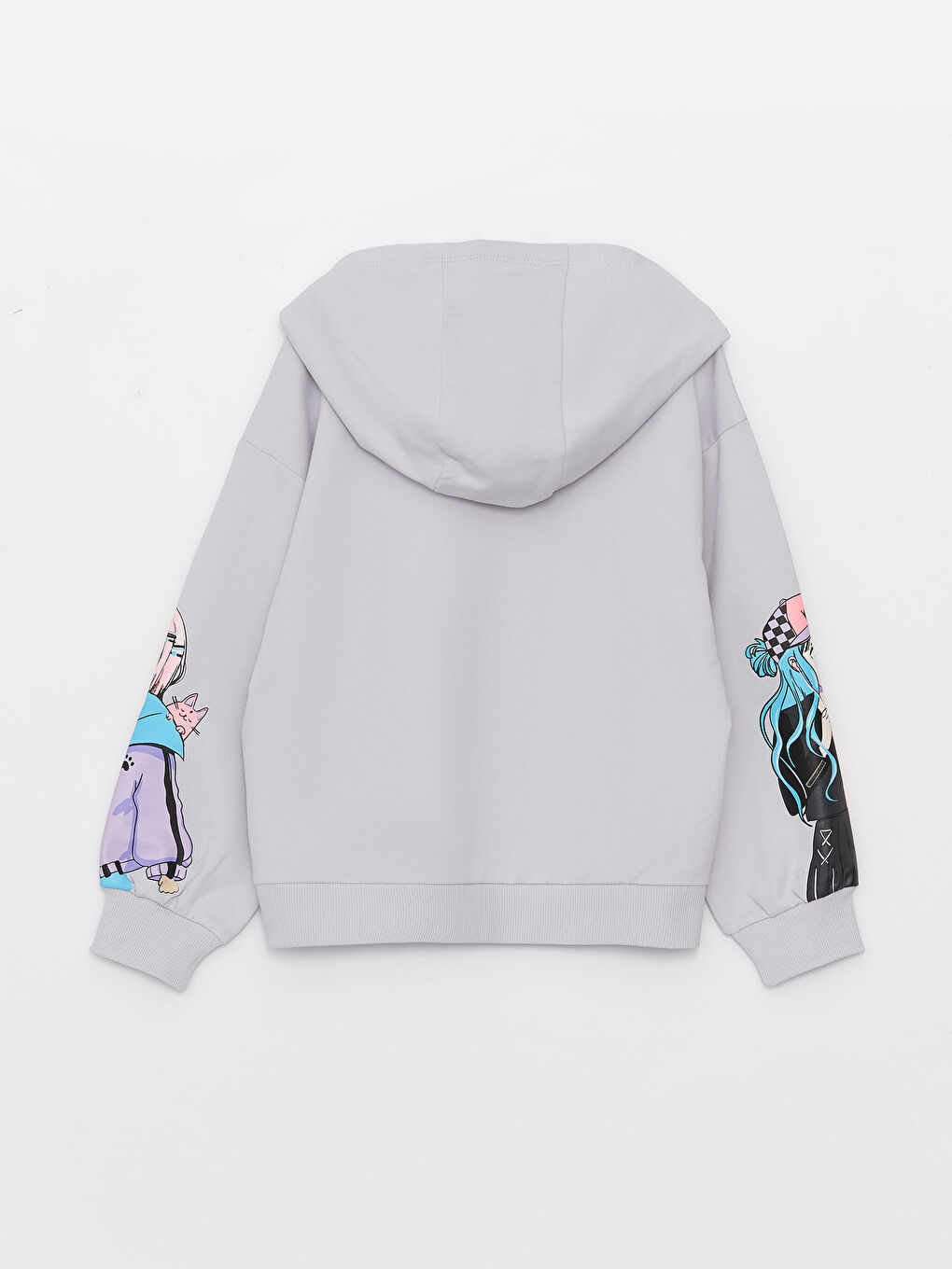 Gri Kapüşonlu Baskılı Uzun Kollu Kız Çocuk Sweatshirt-1