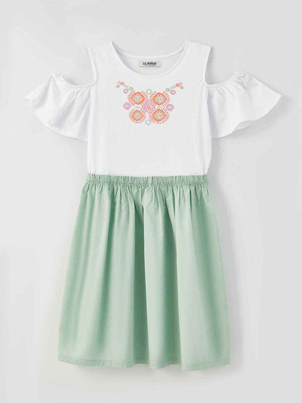 Crew Neck Printed Short Sleeve Girls' Dress