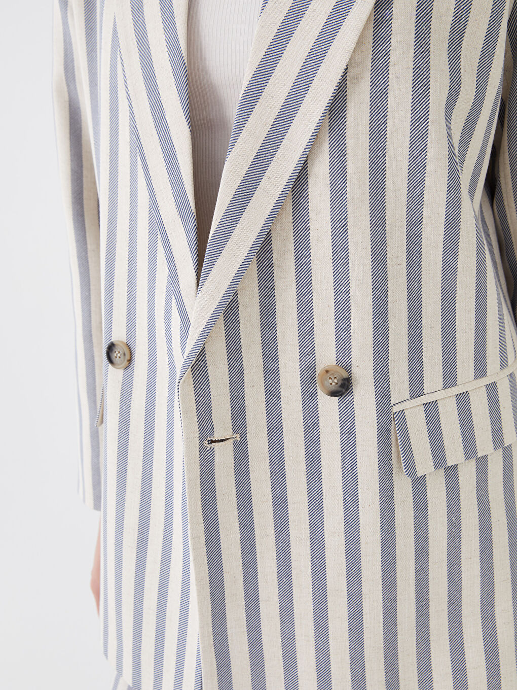 LCW Vision Striped Long Sleeve Linen Blend Women's Blazer Jacket -S3HF05Z8-LEN