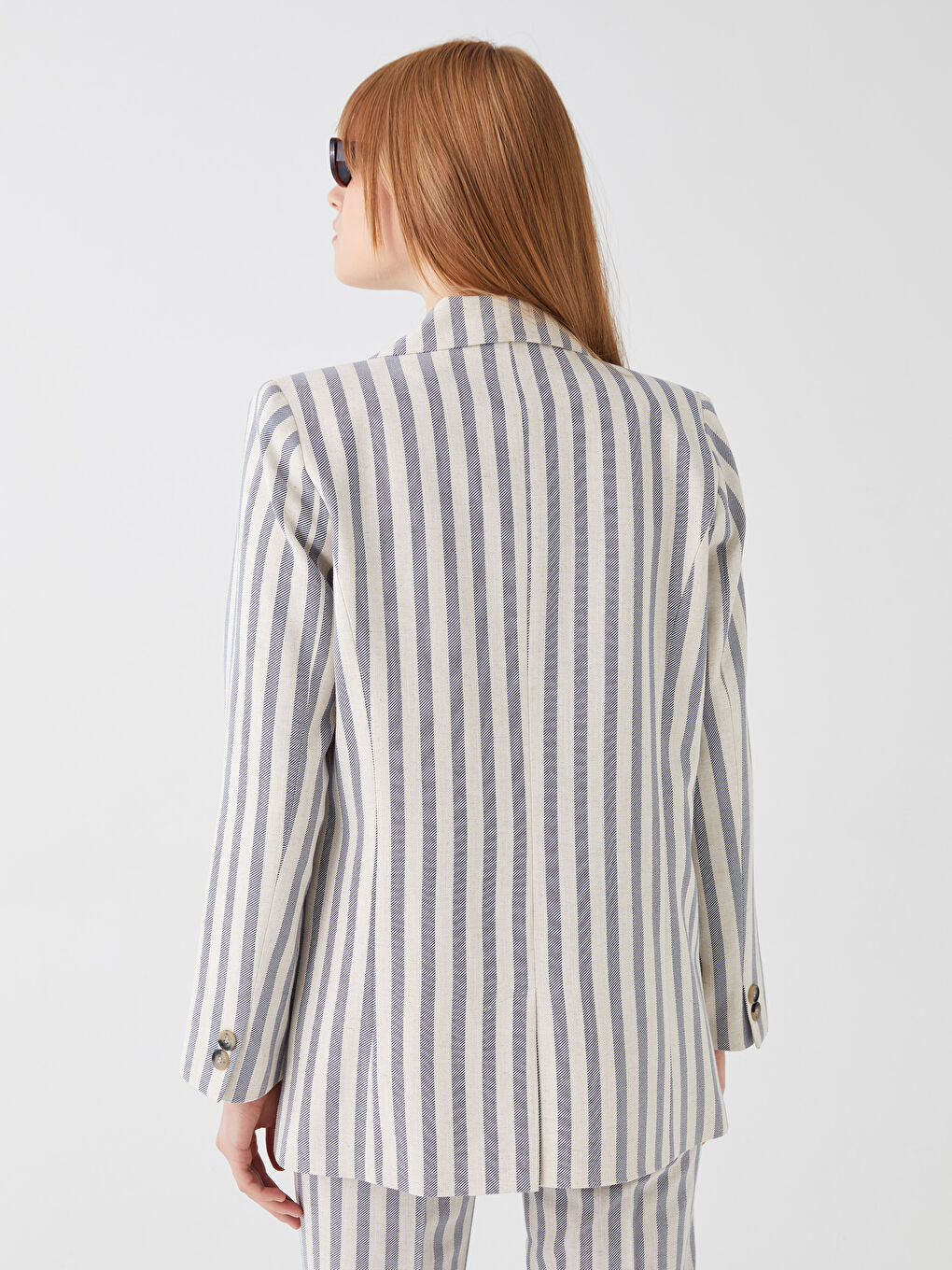 LCW Vision Striped Long Sleeve Linen Blend Women's Blazer Jacket -S3HF05Z8-LEN