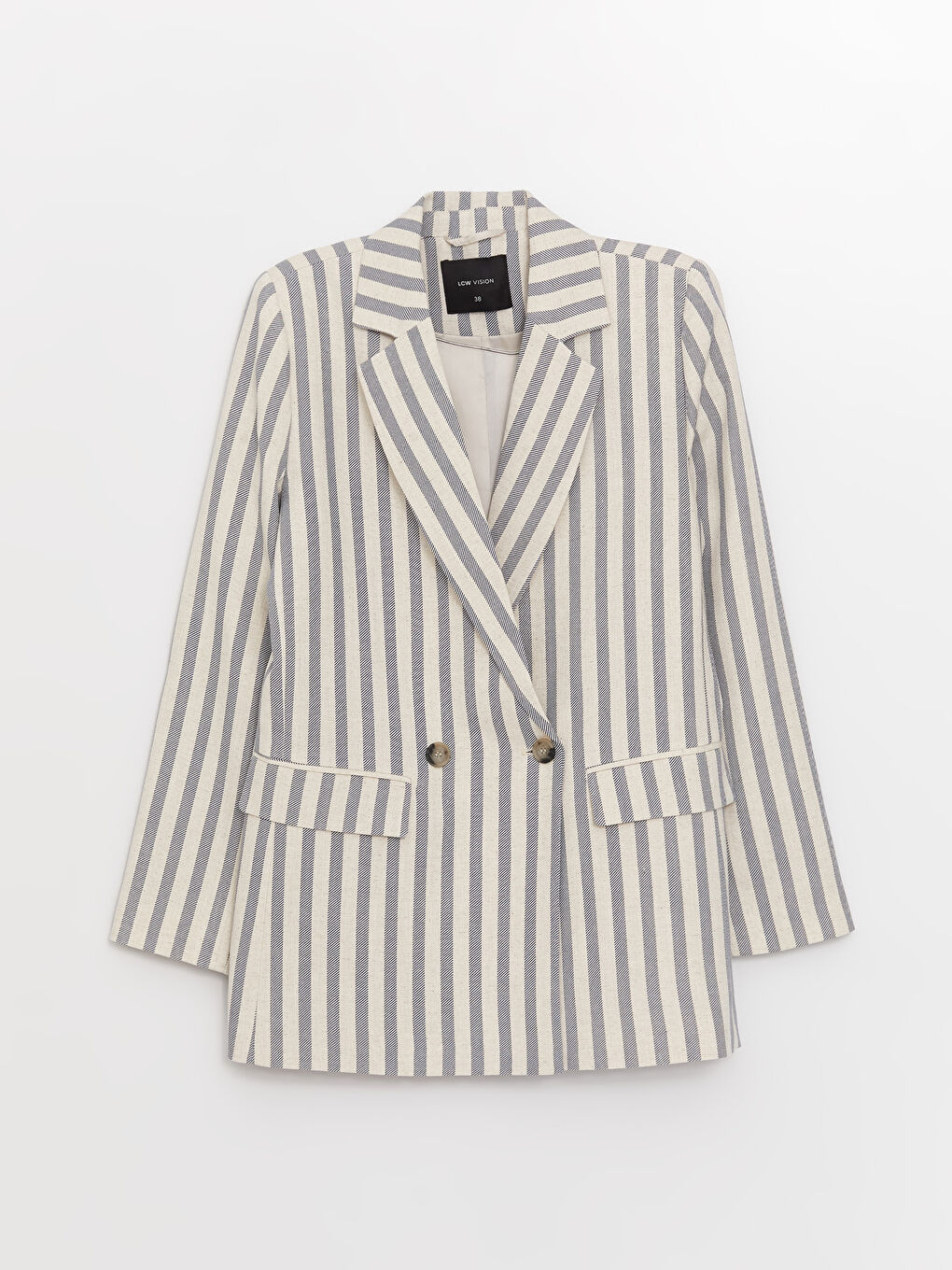 LCW Vision Striped Long Sleeve Linen Blend Women's Blazer Jacket -S3HF05Z8-LEN