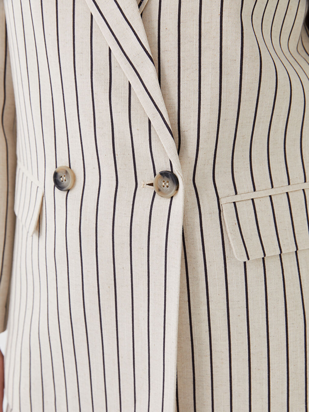 LCW Vision Striped Long Sleeve Linen Blend Women's Blazer Jacket -S3HF05Z8-LEW