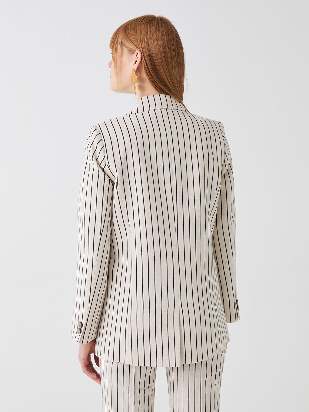 LCW Vision Striped Long Sleeve Linen Blend Women's Blazer Jacket -S3HF05Z8-LEW