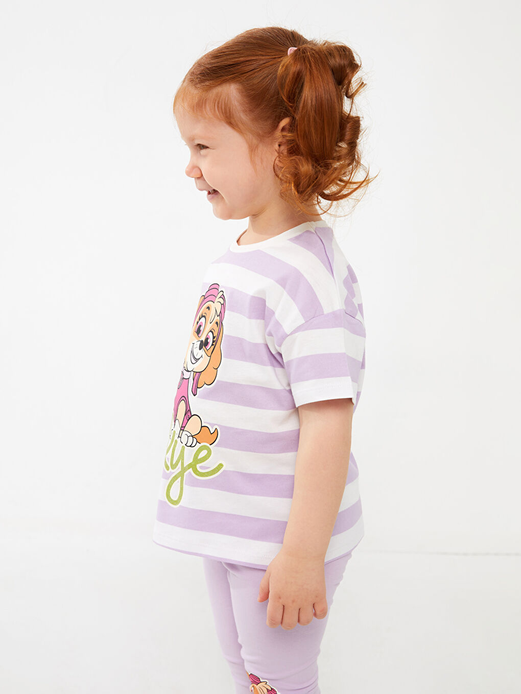 Crew Neck Short Sleeve Paw Patrol Printed Baby Girls' T-Shirt-2