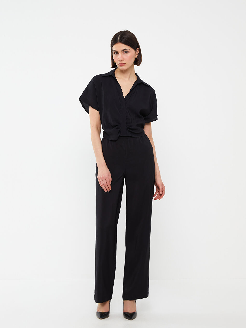 LCW Vision Shirt Collar Straight Short Sleeve Crop Women's Blouse -S3HF41Z8-CVL