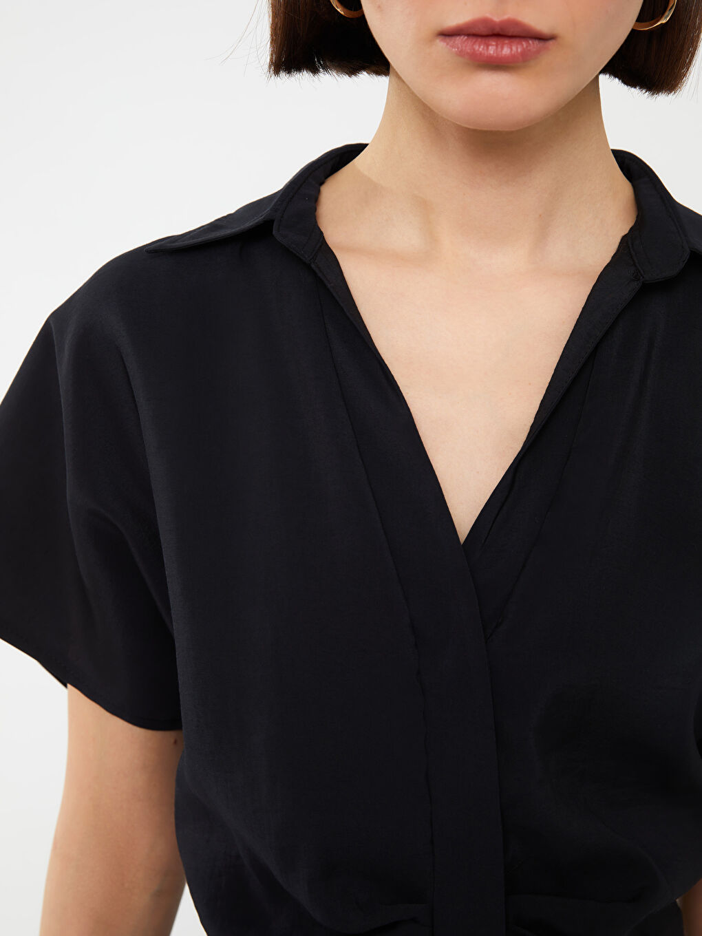 LCW Vision Shirt Collar Straight Short Sleeve Crop Women's Blouse -S3HF41Z8-CVL