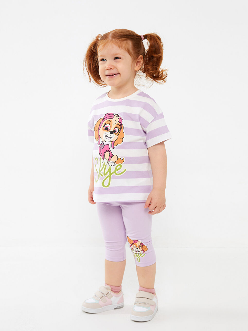 Lila Beli Lastikli Paw Patrol Baskılı Kız Bebek 3/4 Boy Tayt