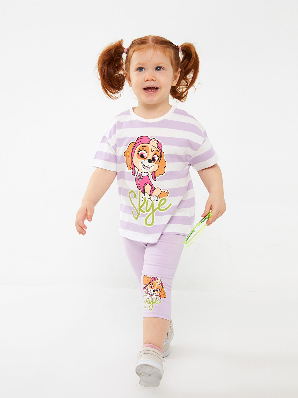 Lila Beli Lastikli Paw Patrol Baskılı Kız Bebek 3/4 Boy Tayt-1