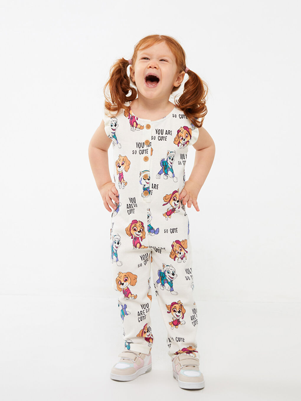 Ekru Bisiklet Yaka Paw Patrol Baskılı Kız Bebek Tulum