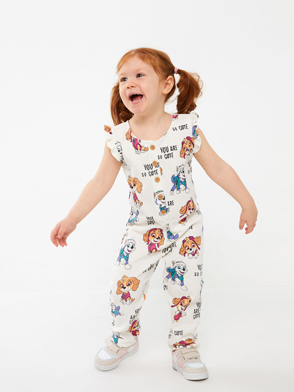 Ekru Bisiklet Yaka Paw Patrol Baskılı Kız Bebek Tulum-1