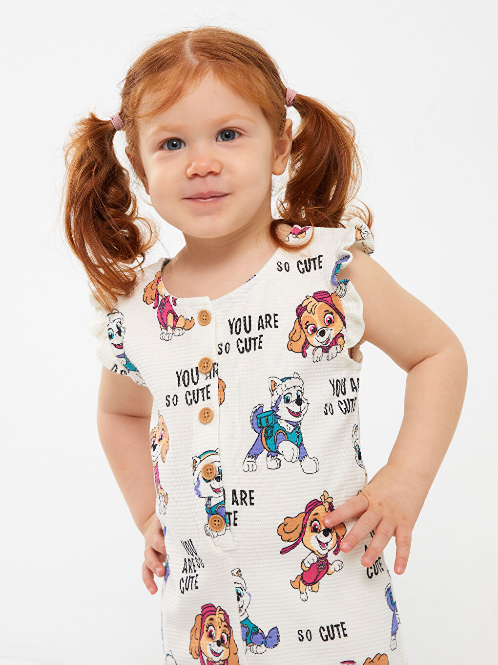 Ekru Bisiklet Yaka Paw Patrol Baskılı Kız Bebek Tulum-2