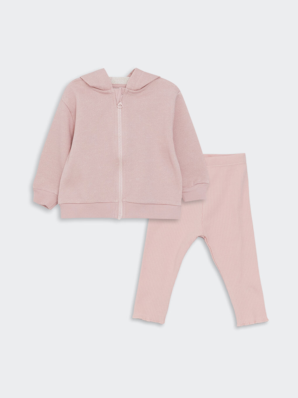 Hooded Long Sleeve Baby Girls' Zippered Sweatshirt and Leggings 2 Pack Set