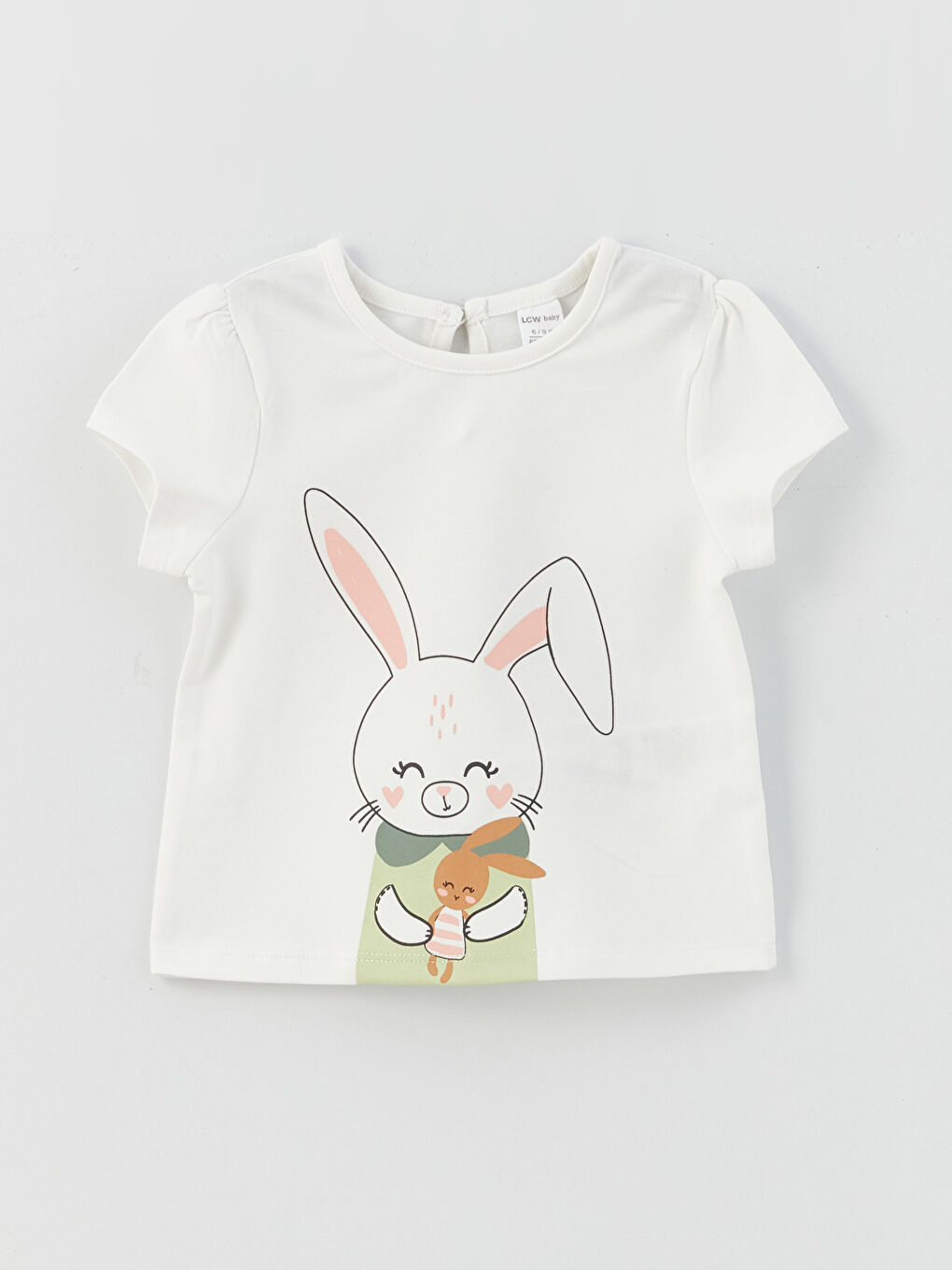 Ekru Bisiklet Yaka Kısa Kollu Kız Bebek Tişört 3'lü-1