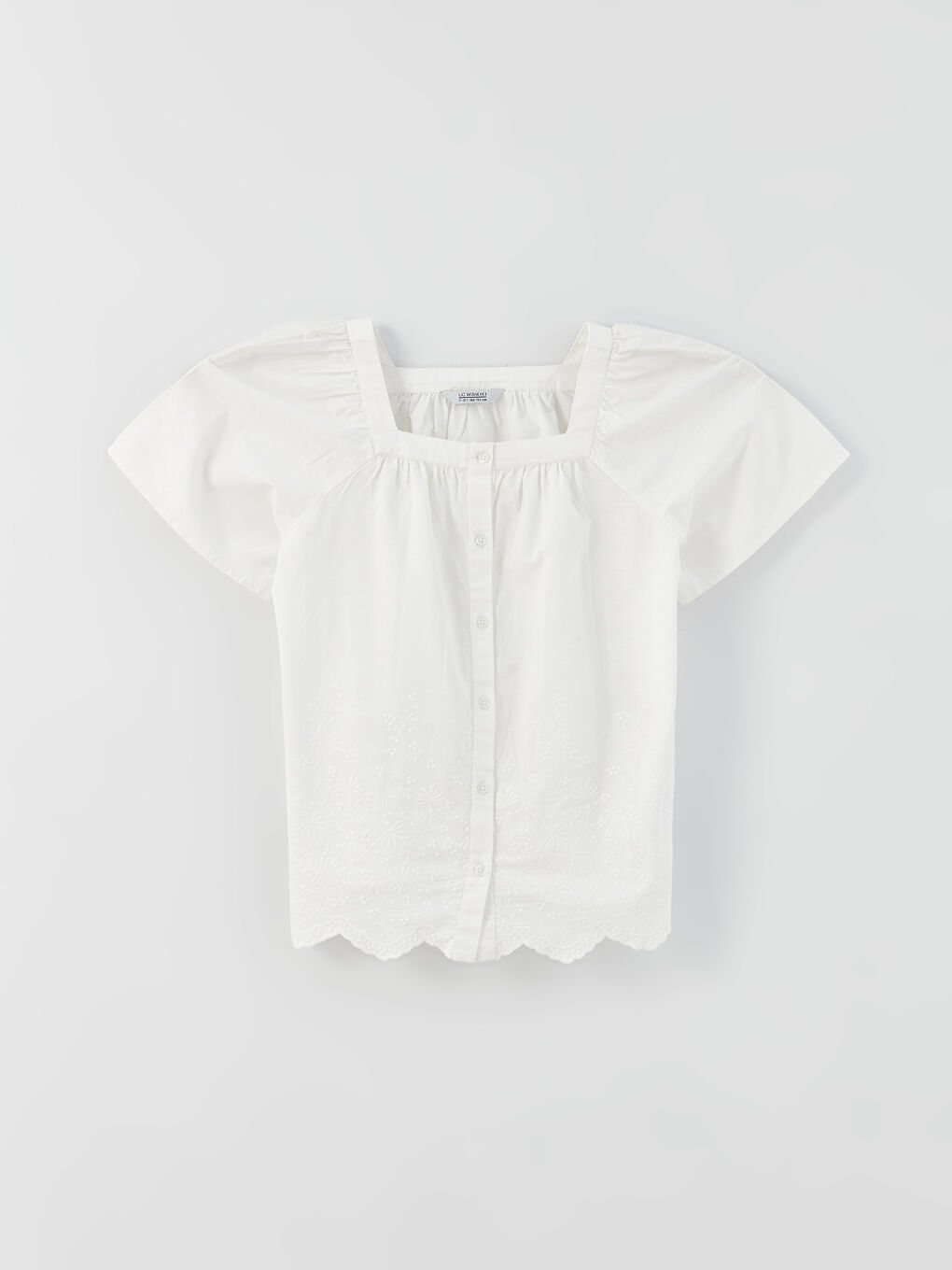 Square Collar Embroidered Short Sleeve Girls' Blouse -S3HF55Z4-Q6K