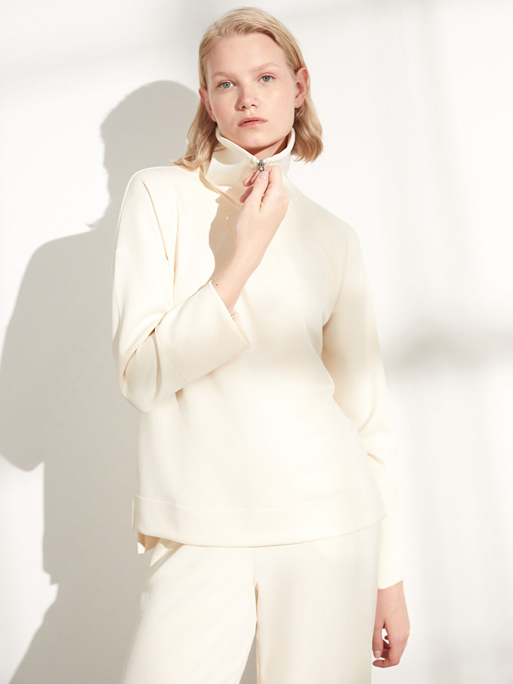 Polo Neck Regular Long Sleeve Women's Sweatshirt