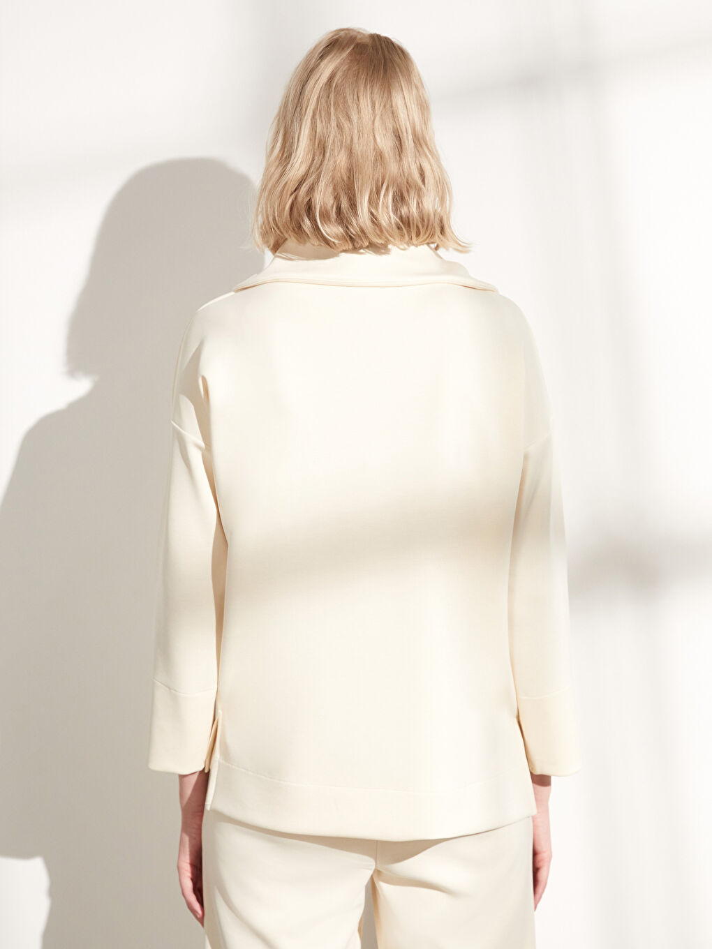 Polo Neck Regular Long Sleeve Women's Sweatshirt-4