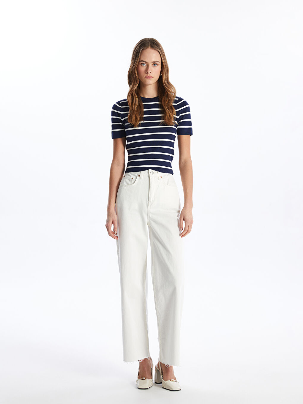 Women's High Waisted Wideleg Regular Denim Trousers