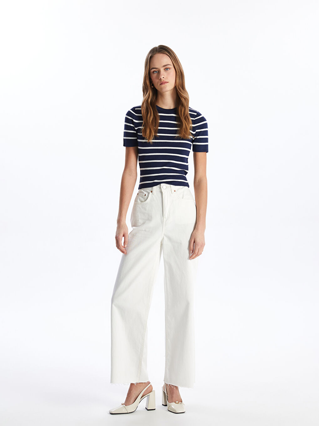 Women's High Waisted Wideleg Regular Denim Trousers-2