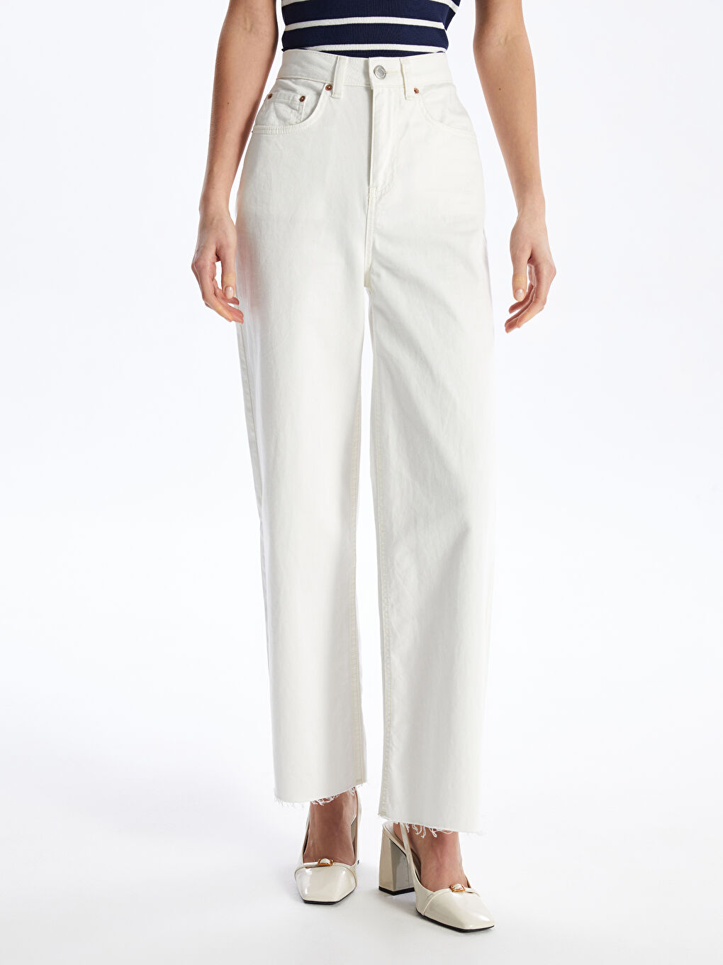 Women's High Waisted Wideleg Regular Denim Trousers-6