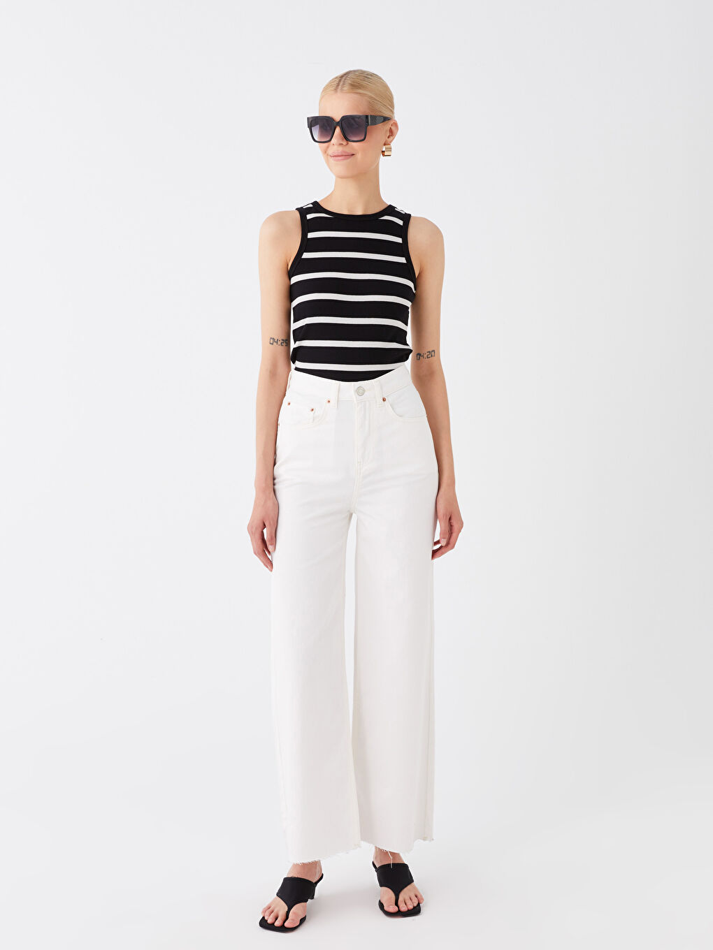 Women's High Waisted Wideleg Regular Denim Trousers-3