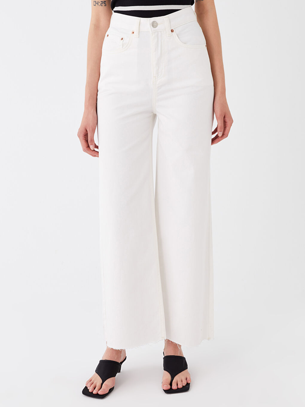 Women's High Waisted Wideleg Regular Denim Trousers-5